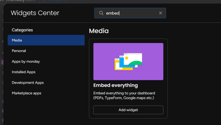 how to add monday.com embed everything widget